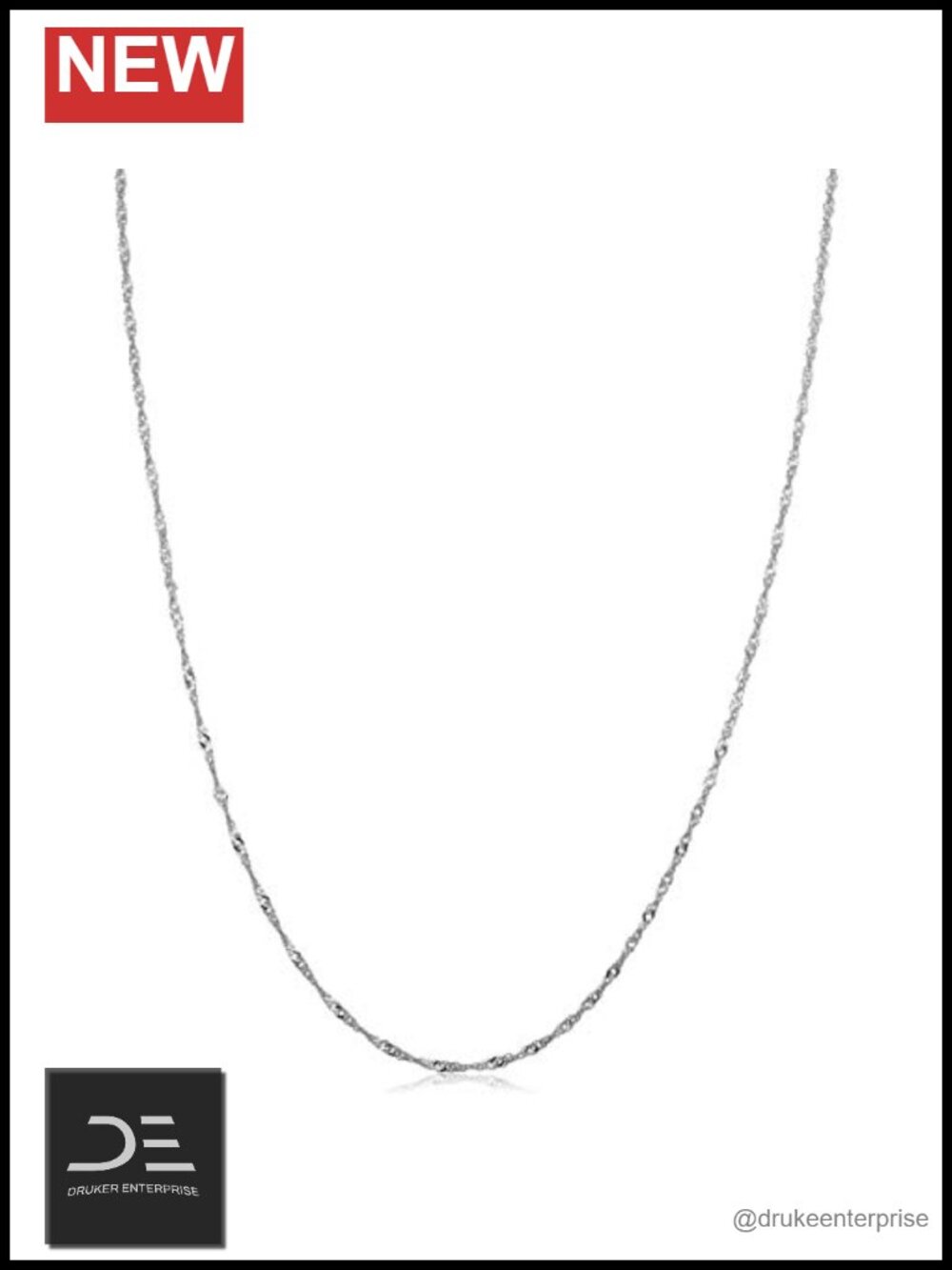 10K White Gold Singapore Chain Necklace 18" Spring Ring Clasp
